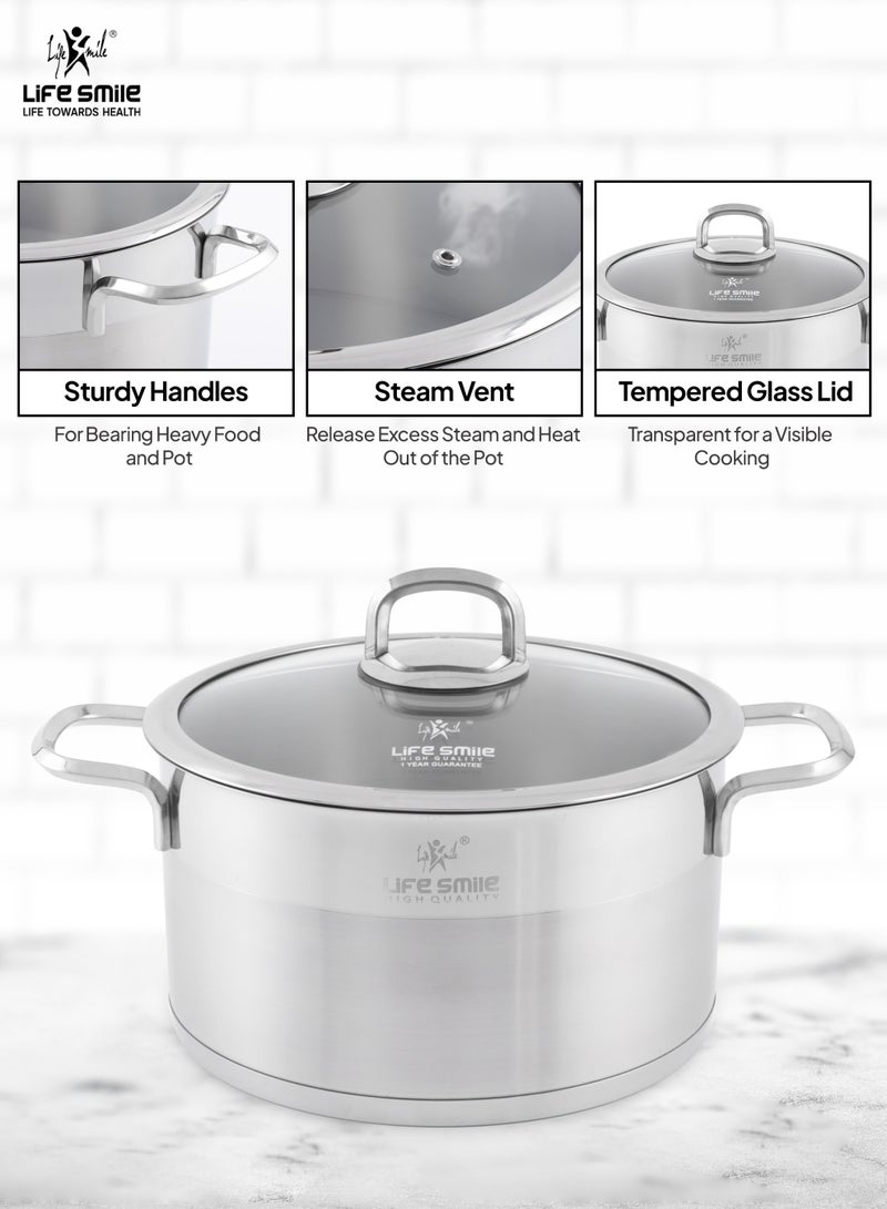 LIFE SMILE 15-Pcs Stainless Steel Cookware Set - 18/10 Premium Stainless Steel Pots and Pans Set - Cooking Pots Set  - Steel Cookware Set includes 20/24/28/32cm Soup Pots with lid ,28 cm Shallow pots with Lid ,20/24/28 cm Fry Pan and 16 cm Saucepan-Oven Safe Cookwares - Image 5
